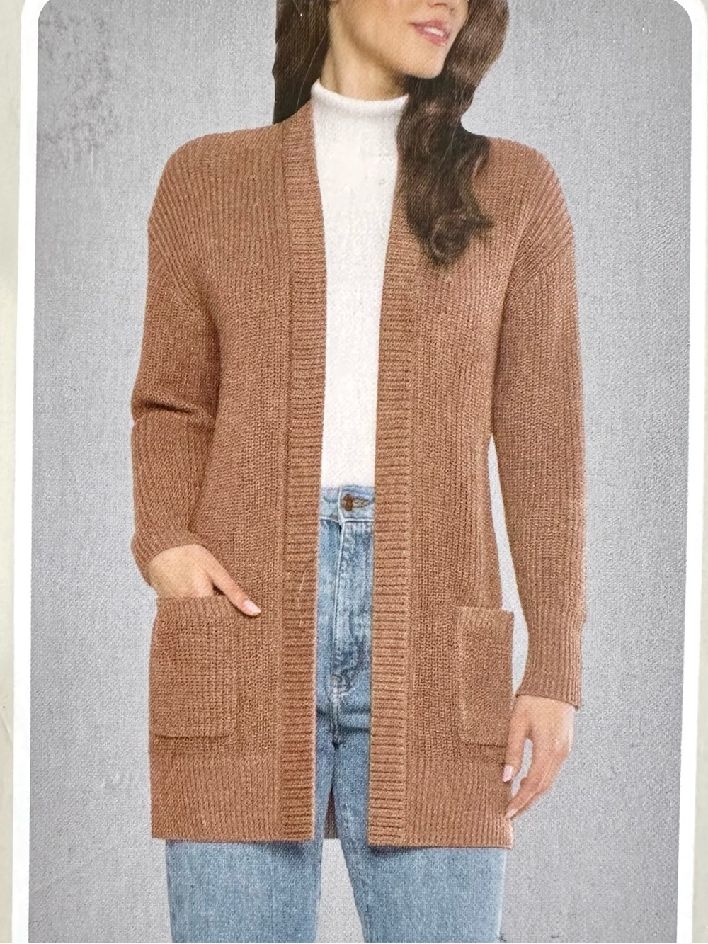 MAX & MIA OPEN-FRONT LONG CARDIGAN IN CAMEL BROWN - SIZE S